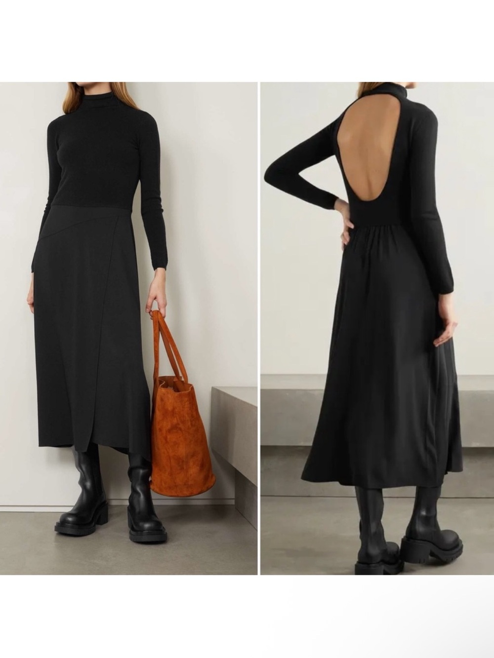 Vince Mixed Media Cashmere Wool Blend Open Back Sweater Dress Size 8 $495